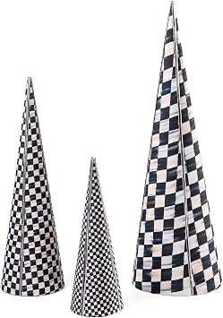MACKENZIE-CHILDS Tabletop Christmas Tree, Decorative Tree for Christmas Decor, Set of 3, Courtly Cone