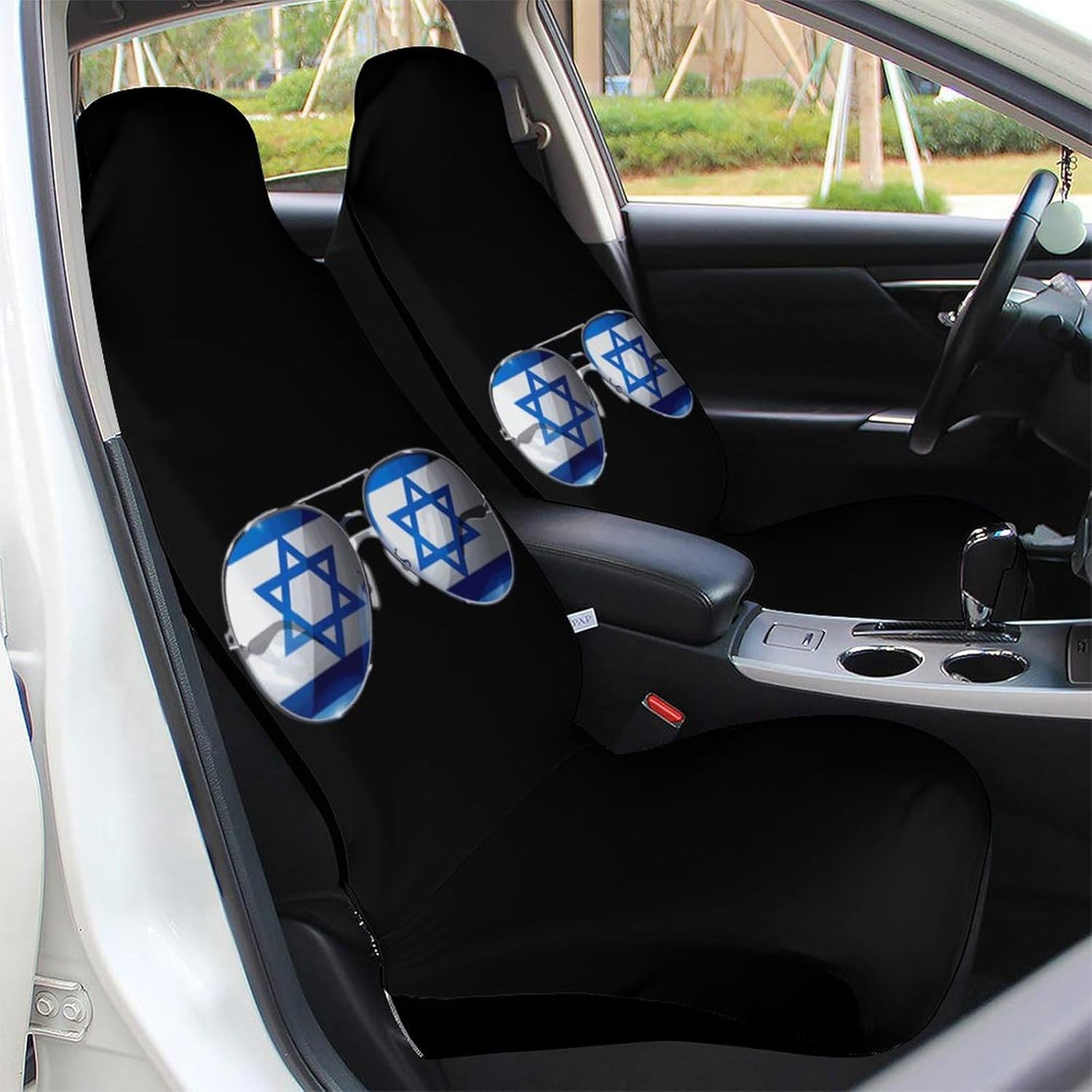 Flag Israel Glasses Car Seat Covers Automotive Seat Covers Car Seat Protector Auto Front Seats Protector for Most Cars 2PCS