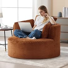 Antetek 48.8-inch Round Chair, Modern Accent Corduroy Comfy Deep Seat Boneless Foam Floor Single Circle Chaise Sofa Chair with 3 Pillows for Living Room Bedroom Office, No Assembly Required, Black