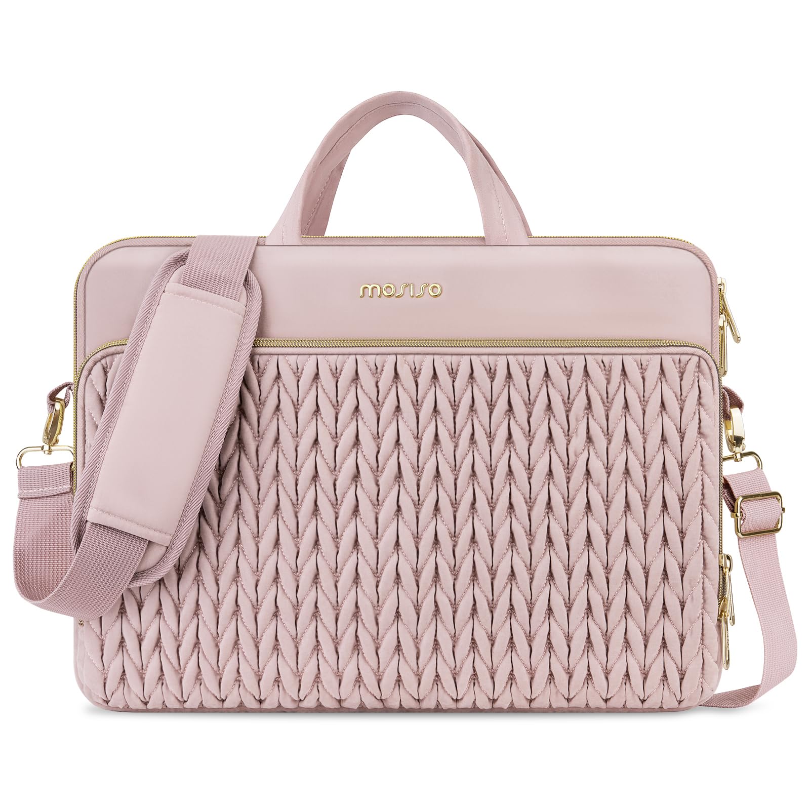 MOSISO 15.6 pollici Borsa Tracolla Laptop, 15-16 pollici Borse Computer Compatibili con MacBook Pro 16 M4 M3 M2 M1,HP Dell Acer Lenovo ASUS Notebook, Borsa Tracolla Trapuntata con Manico e Tasca, Rosa