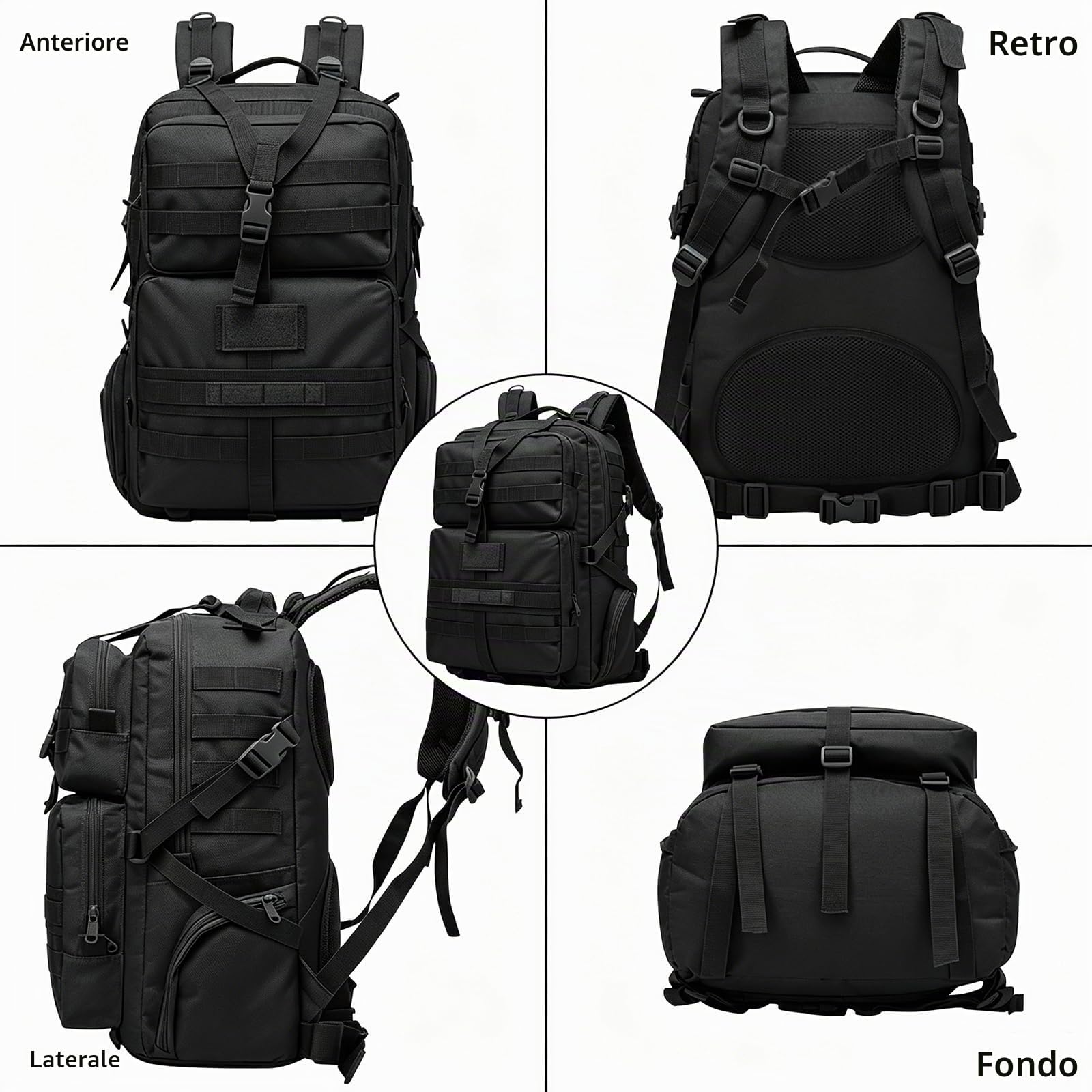 35L tattico militare zaino, Grande Esercito Assault Pack Molle Zaini Borsa per gli uomini, 3 giorni Pack Bug Out Bag Campeggio Trekking Zaino per la corsa esterna Arrampicata, Nero
