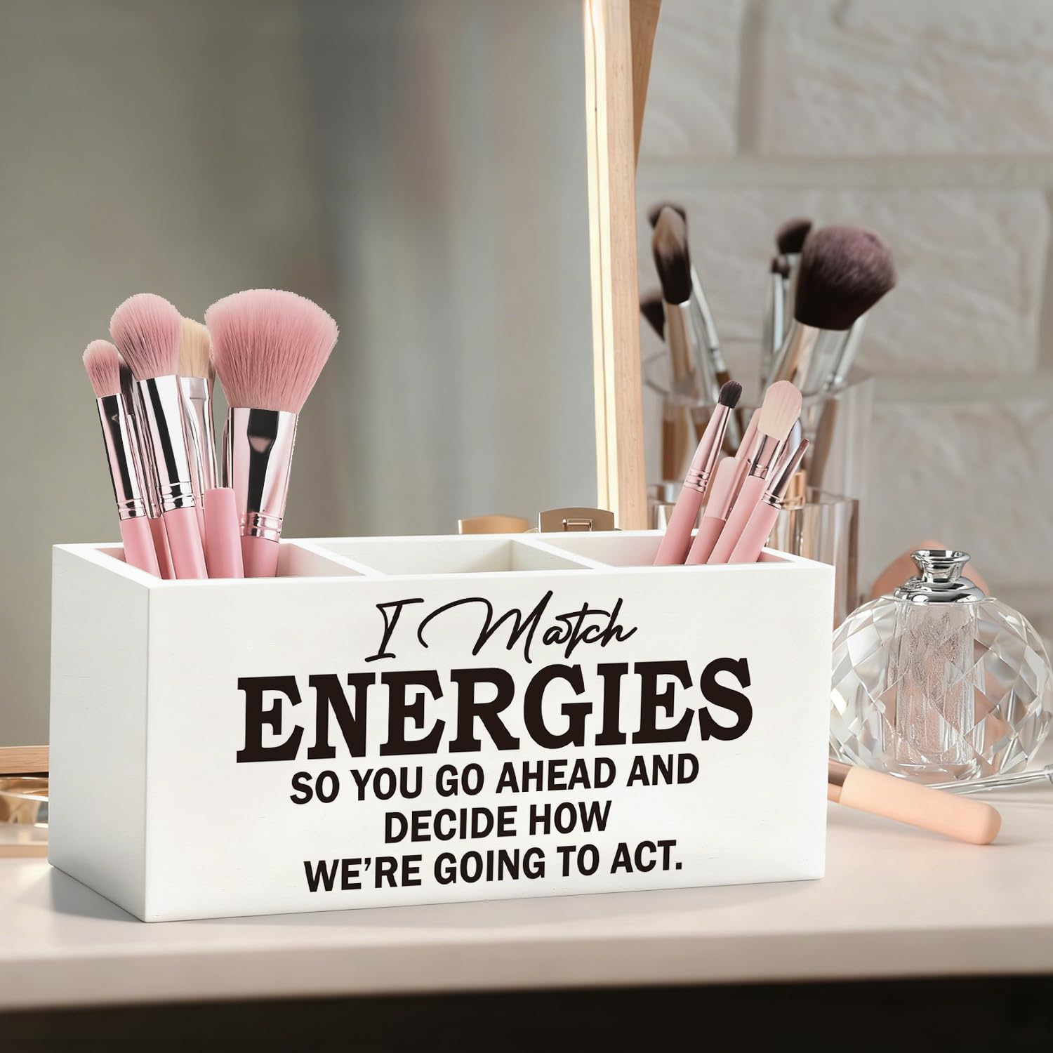 Portapenne da ufficio ispiratore, regalo ispiratore per donne e uomini, organizer da scrivania in legno e accessori, portapenne motivazionale I Match Energies, organizer da scrivania per ufficio