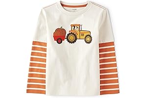 Boys Pumpkin Graphic Long Sleeve Halloween Layered T-Shirts
