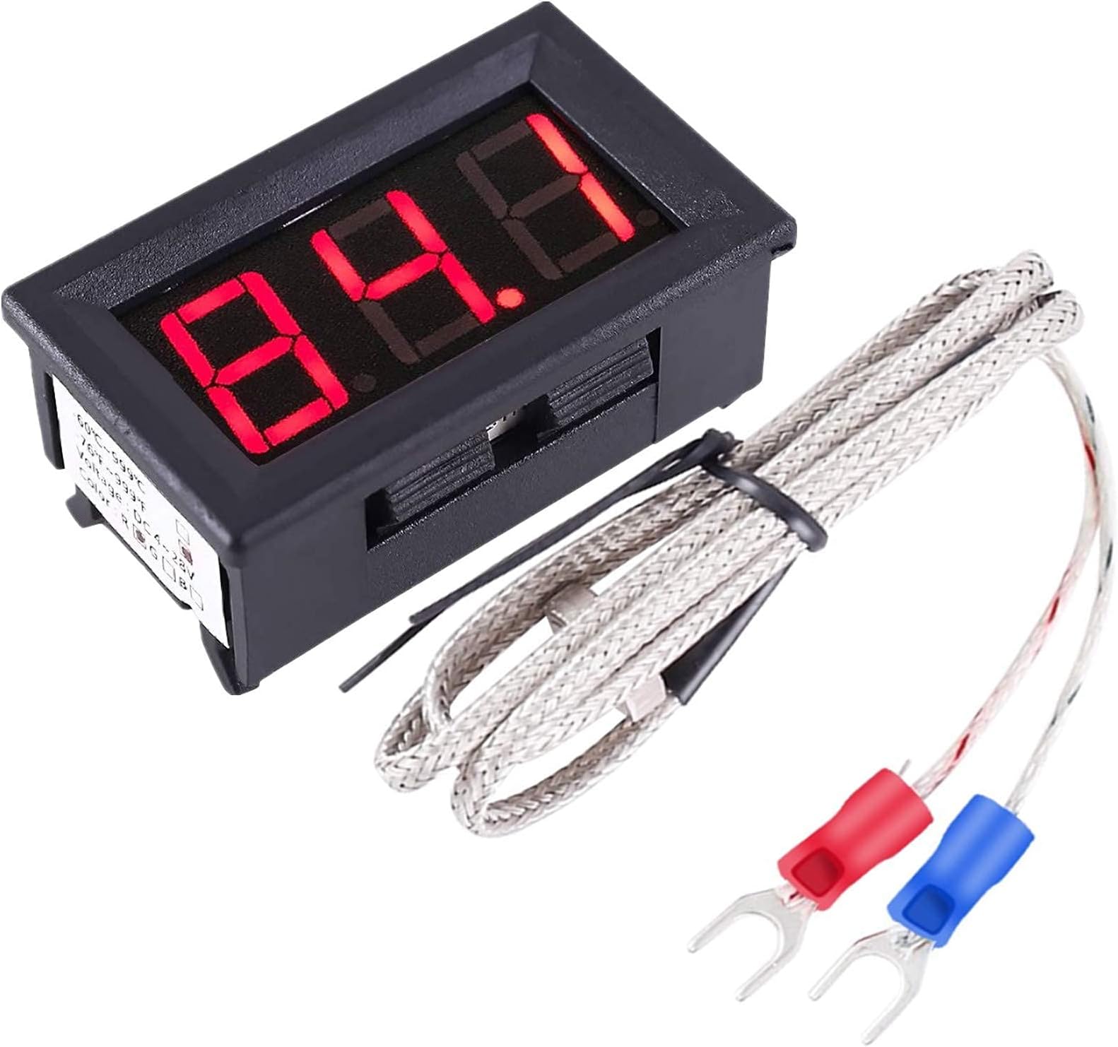 PEMENOL 12V Red Fahrenheit Digital Temperature Meter -76F~999F LED Display with Industrial Grade 0.5m K-Type Thermocouple Temperature Sensor M6