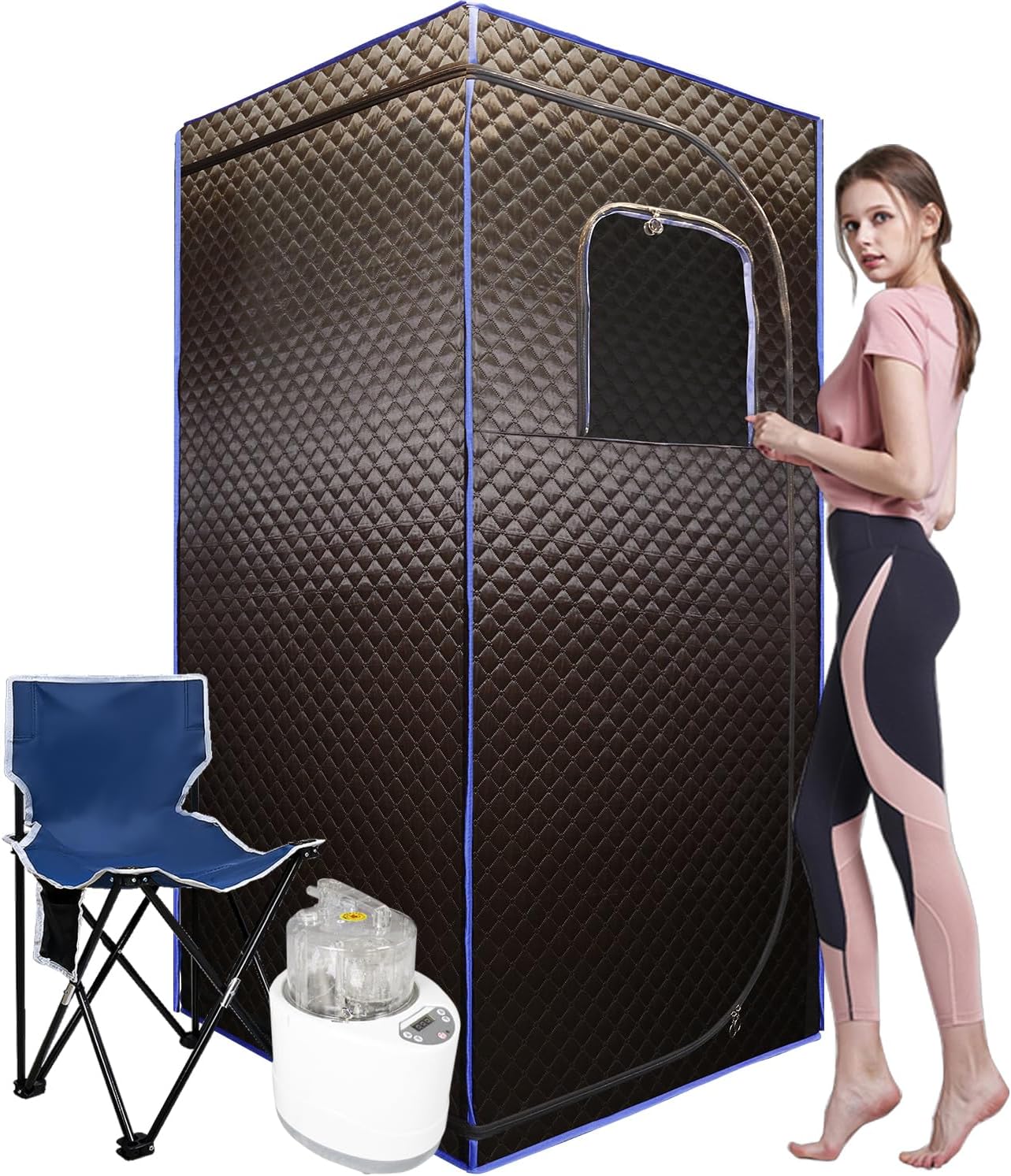 Portable Sauna Tent,4L Full Size Steam Saunas with 1500W Steam Generator with Folding Chair for Detox Reduce Stress Fatigue Indoor Home (Black)