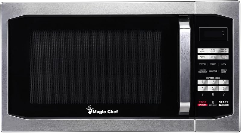 1.6 cu. ft. Countertop Microwave with Stainless Door | Countertop Microwave Oven, Stainless Steel, 1100W, Child Safety Lock, Defrost, Memory Function, Timer