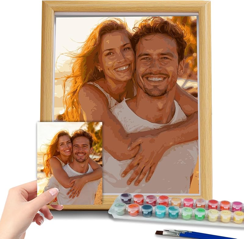 NGBEWU Kit Peinture par Numéros Personnalisé | Peinture Adulte avec Photo Personnalisée | Inclut Peintures et Pinceaux | Décoration Maison & Cadeau | Cadeau pour Famille, Couples et Amis (Style 1)