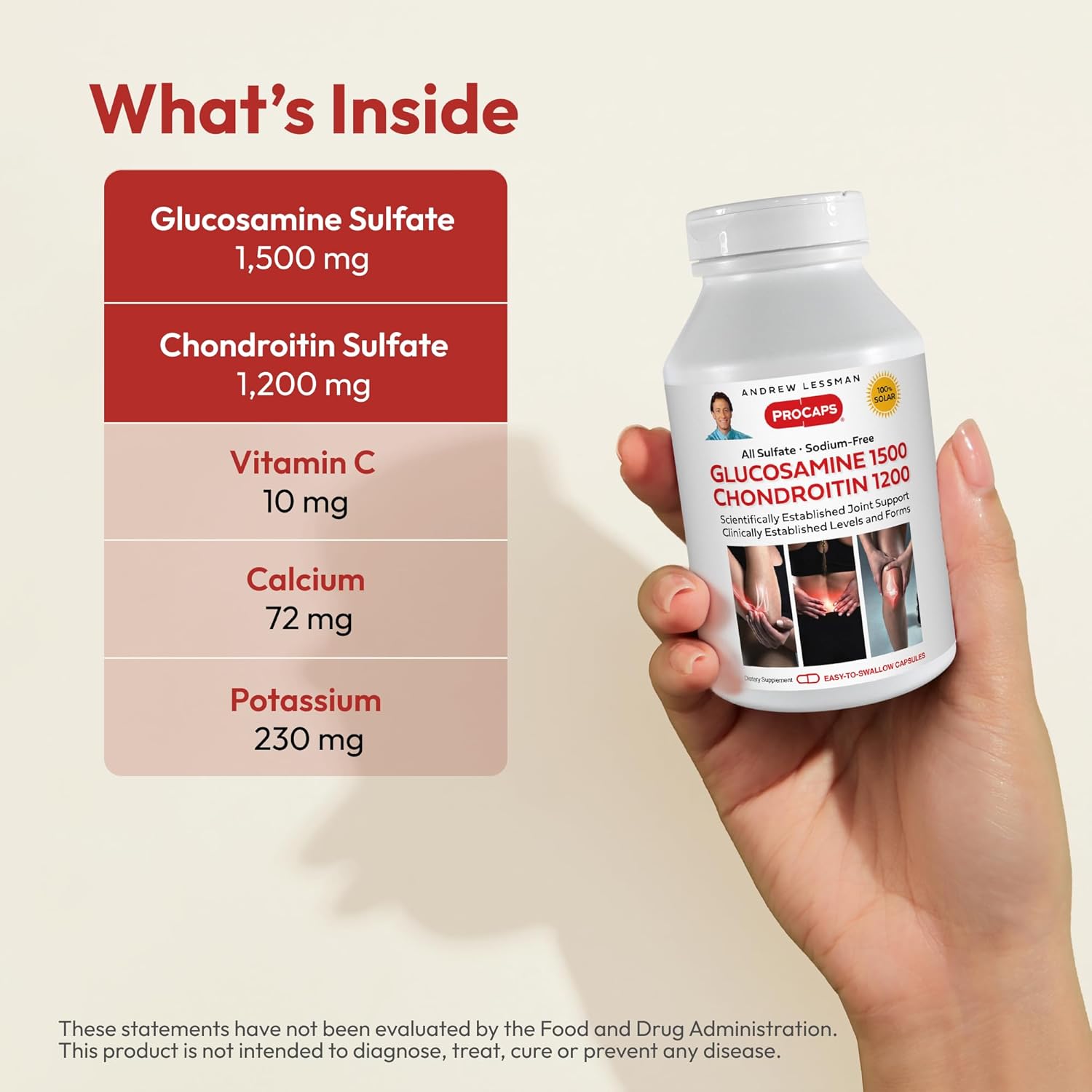 ANDREW LESSMAN Glucosamine 1500 Chondroitin 1200mg - 300 Capsules - 100% Sulfate Form, Research Established Ingredients and Levels for Support of Healthy Joint Tissue. Small Easy to Swallow Capsules