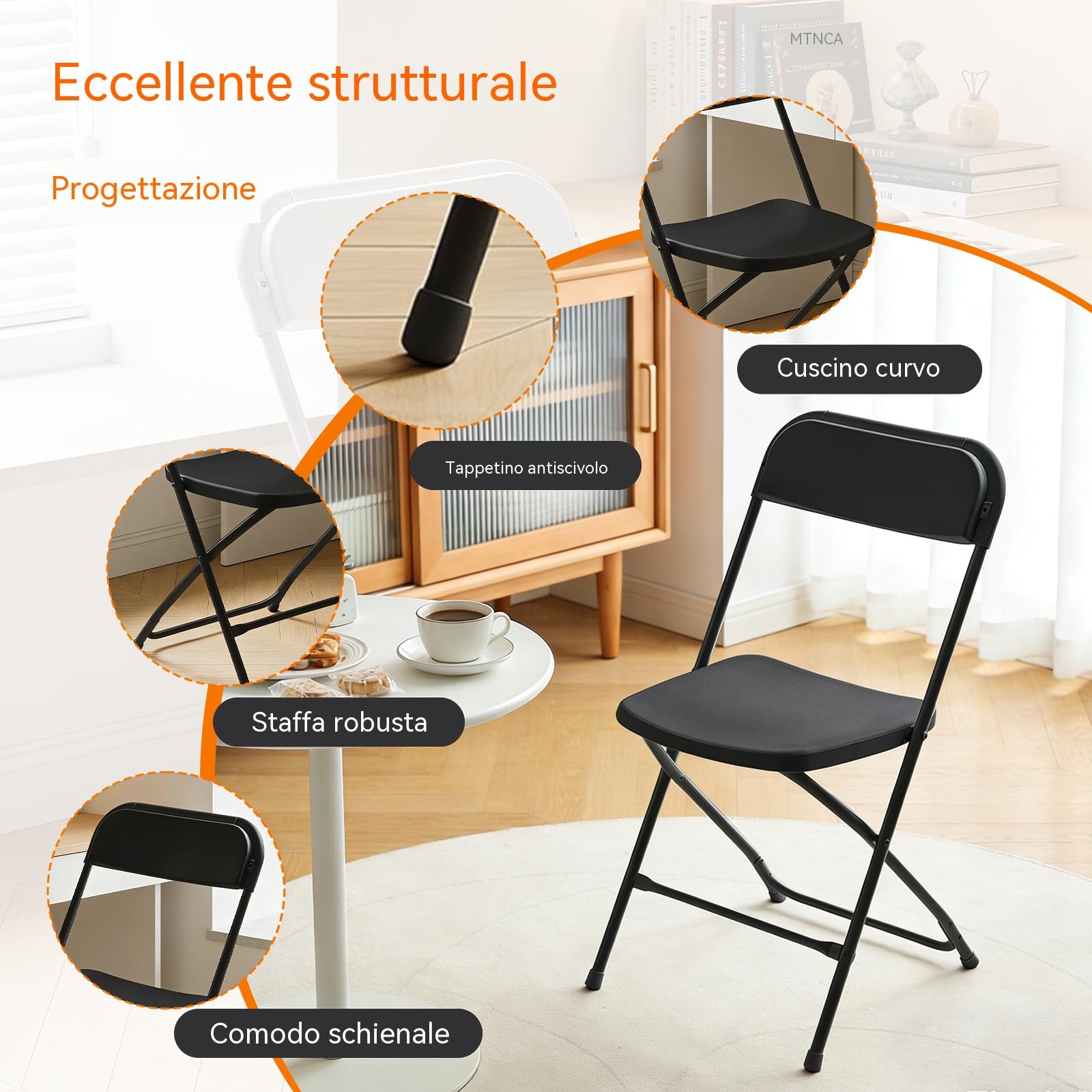 Set di 4 sedie pieghevoli in plastica, stabili e impilabili per uso professionale, posti a sedere esterni portatili per feste, matrimoni, giardino, banchetti