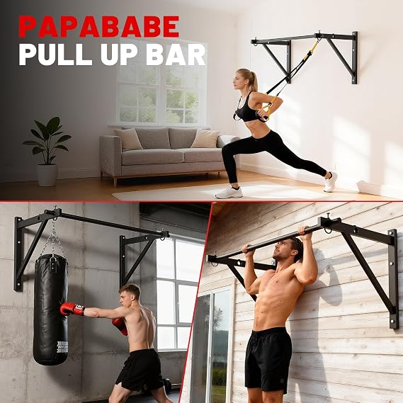 Wall Mounted Pull Up Bar, Chin Up Bar for Home Gym Strength Training