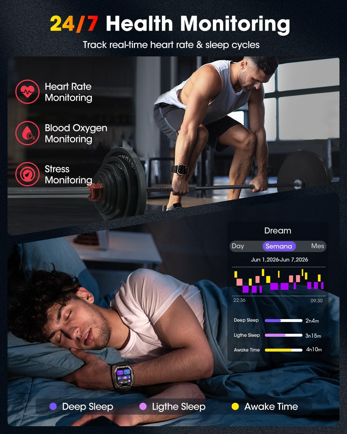 Smart Watch for Men, Built-in GPS & Bluetooth Call, 2.02 Inch Fitness Tracker with Heart Rate Monitor, Sleep Monitor, 100+ Sports Modes, Compatible with Android and iPhone