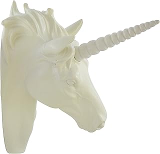 Pine Ridge White Unicorn Head Wall Mounted Sculpture Decoration - Faux Taxidermy with Interchangeable White Horn Wall Hanging Centerpiece