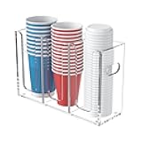 WINFFOR Disposable Cup Organizer Dispenser - 3 Compartments Clear Acrylic Cup and Lid Holder with Handles Plastic Cup Dispenser Countertop Paper Cup Holder for Coffee Bar House Party Essentials