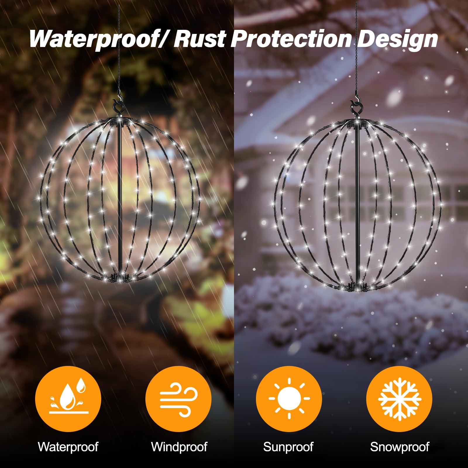 Lanterne da Esterno Solari Decorative, JIMACRO 30cm Grandi Luci Solari da Giardino Metallo, 120 LEDs Impermeabile Catena Luminosa Esterno Luce Decorativa Natalizia