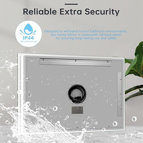 Miniatura 8 de FEUKNY Espejo de baño de 20 x 28 pulgadas con luces, espejo rectangular LED doble para montar en la pared con regulable, 3 colores, antivaho,