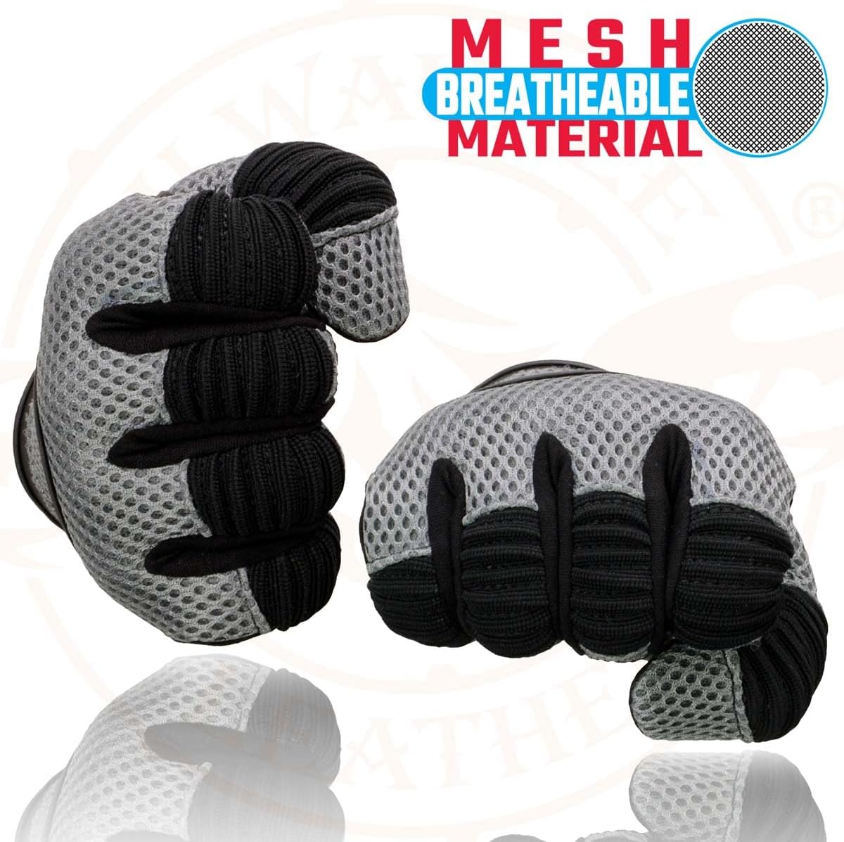 Milwaukee Leather SH791 Men's Black Leather and Grey Mesh Combo Racing Motorcycle Hand Gloves W/Elasticized Fingers