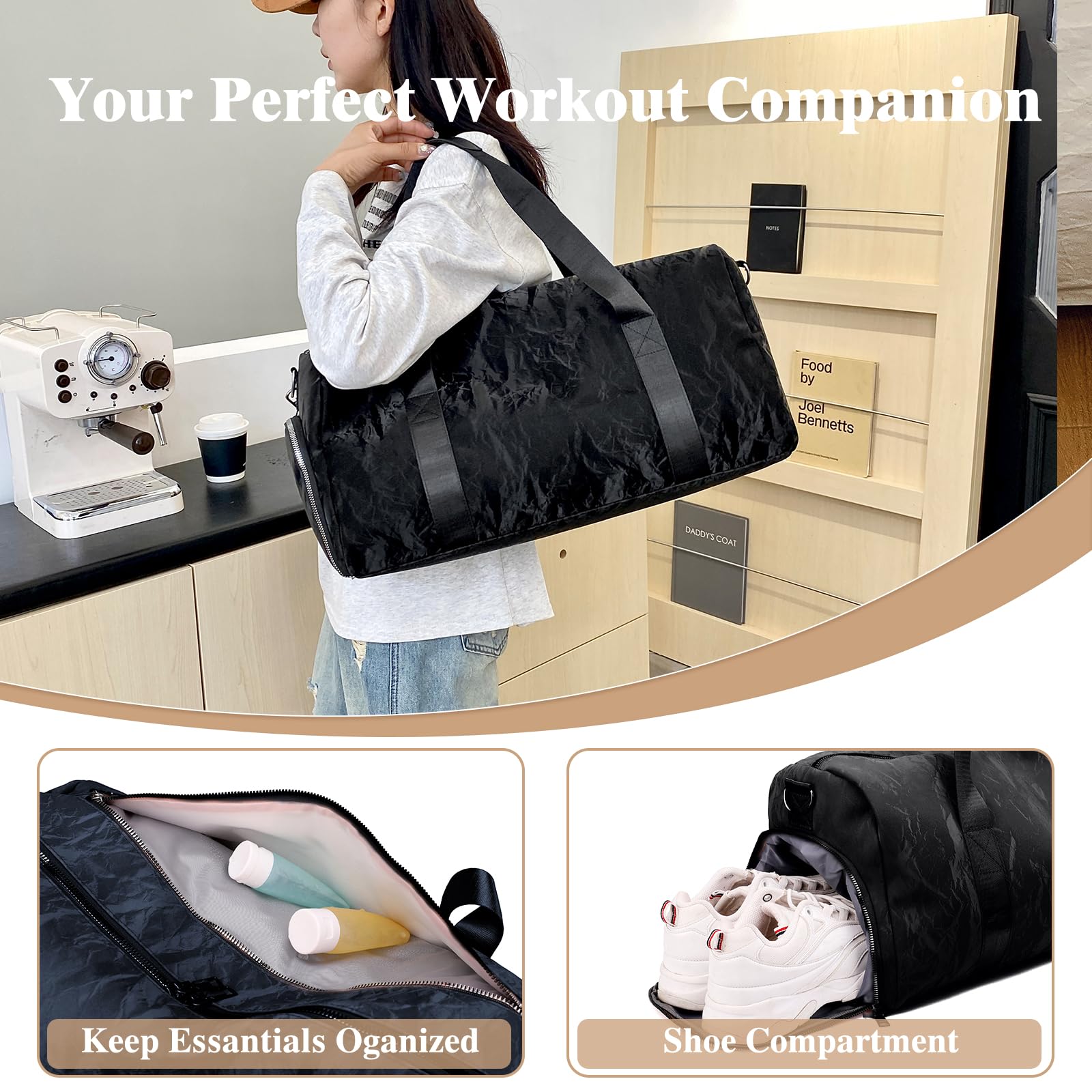 Bolsa deportiva de gimnasio con compartimento para zapatos, bolsa de viaje para mujeres y hombres, bolsa de fin de semana con bolsillo separado seco y húmedo para la noche, bolsa de artículos