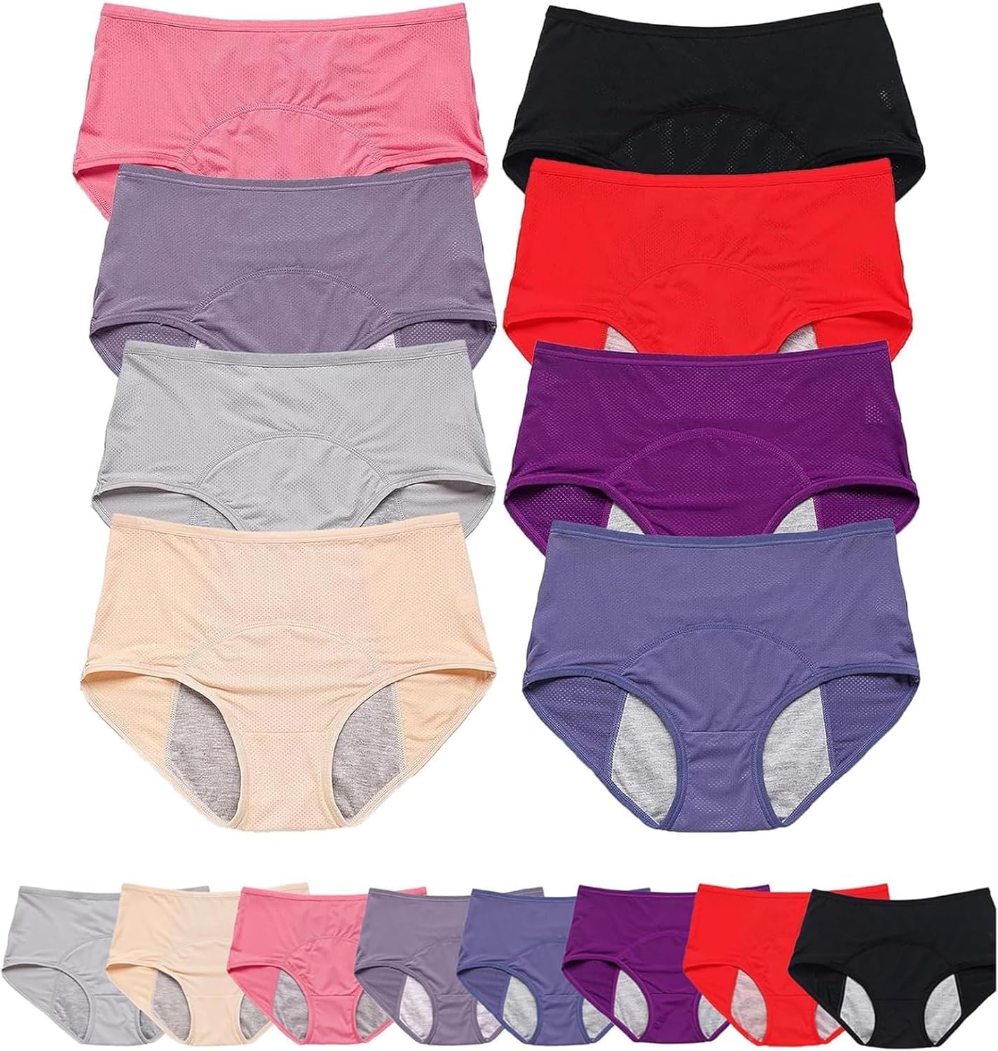 Fluxe Inkontinenzunterwäsche für Damen, Fluxe auslaufsichere Unterwäsche, Inkontinenzhöschen, Schutzunterwäsche, wiederverwendbar und waschbar, 8 Stück, Größe XL