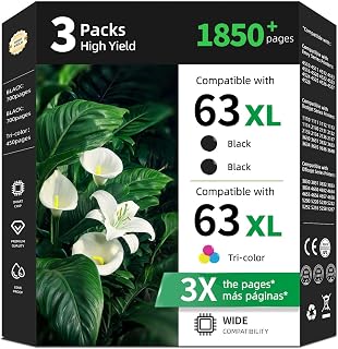 63XL Black Color Ink Cartridge Replacement for HP 63 XL 3 Pack 3830 4520