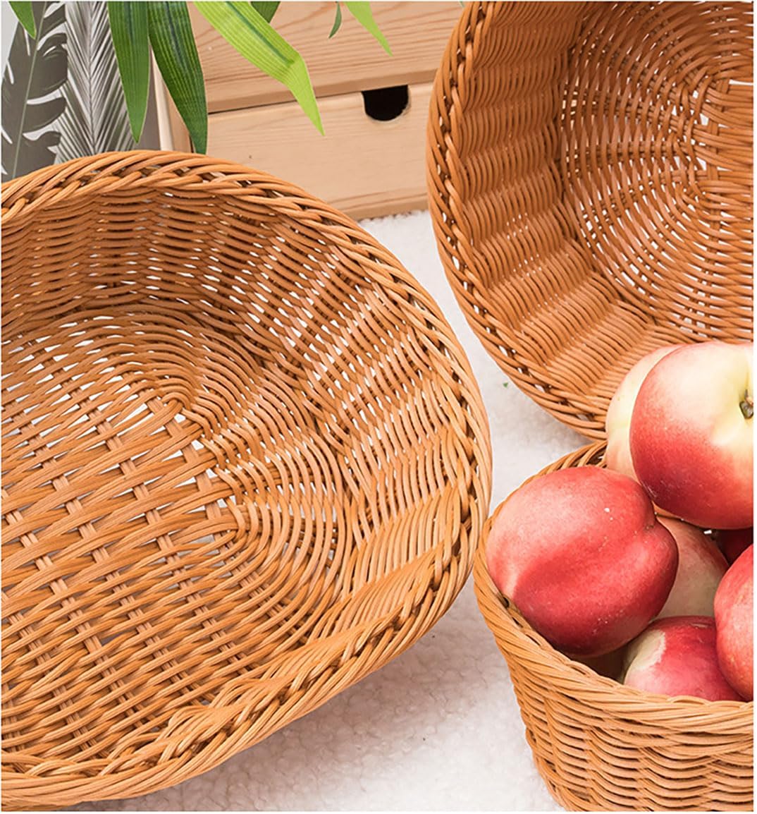 Wicker Bread Basket,Handwoven Storage Basket for Fruit Basket Vegetables Cosmetics in Home Restaurant & Bakery (Oval 2Pack)
