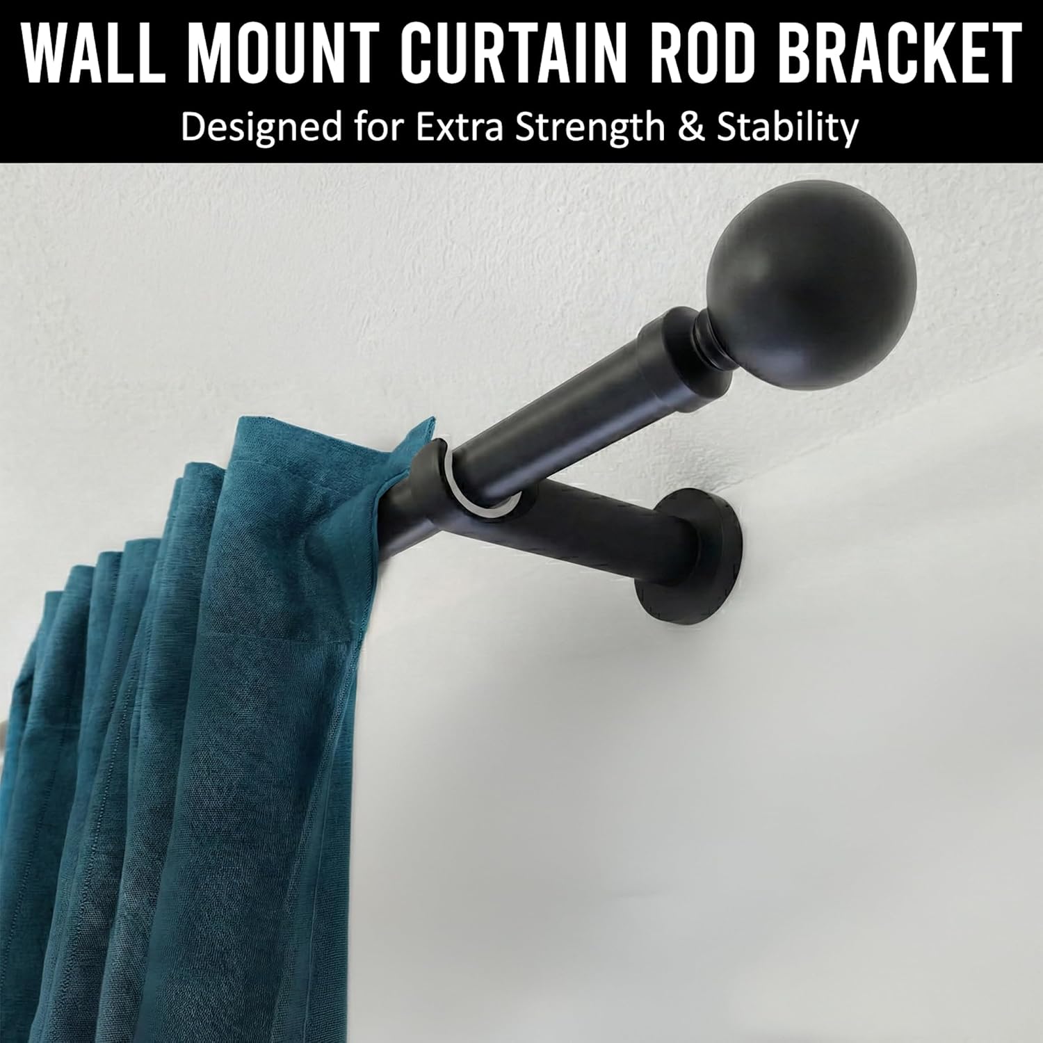 Heavy Duty Wall Mount Curtain Rod Brackets Rod Holders for 1 Inch Rod, Matte Black Color, (Set of 4, Matte Black)