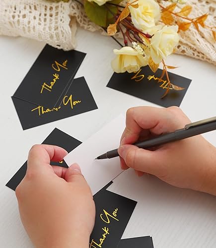 Vista 19 de Winoo Design Mini tarjetas de agradecimiento doradas para pequeñas empresas – 100 unidades – Tarjeta plana sin plegar, 2 x 3.5 pulgadas, tarjetas
