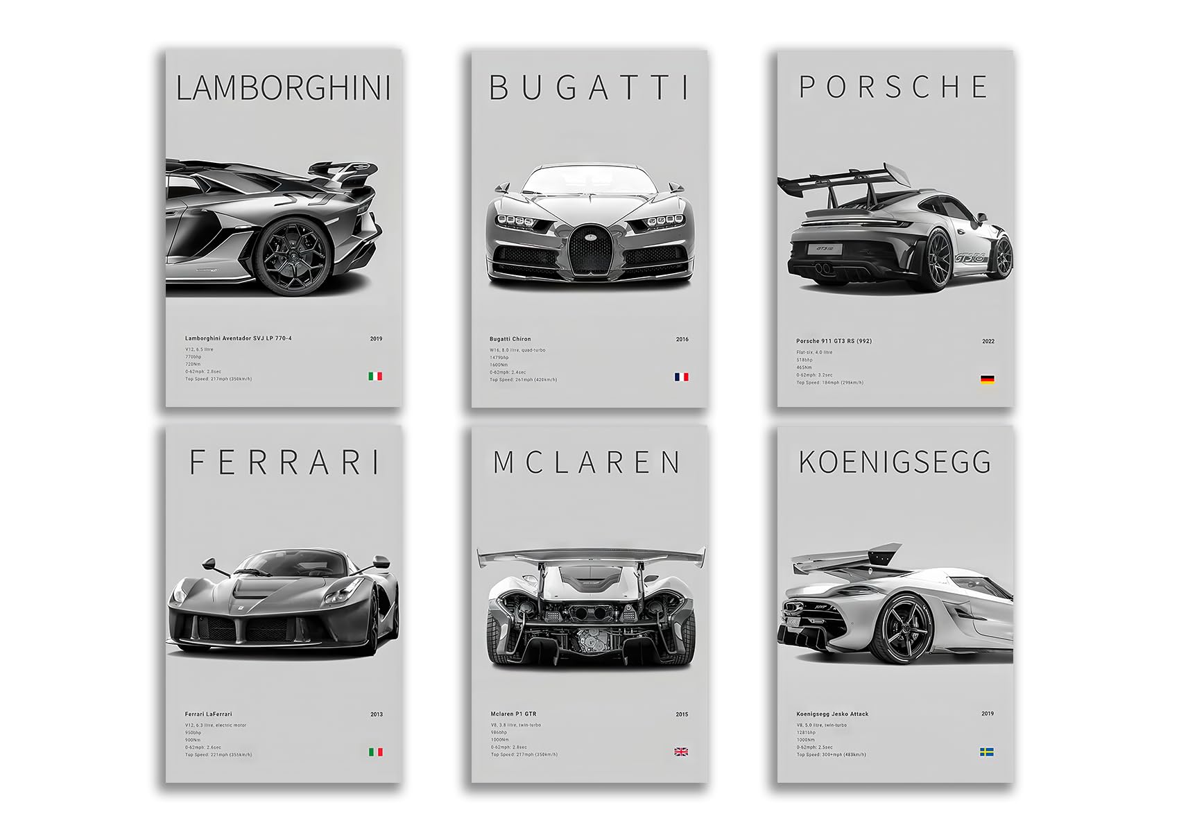 CSLGQGV Car Poster Vintage Racing Car Wall Art Supercar Canvas Prints Painting For Men Room Pictures Guys Dorm Room Aesthetics Decor Bedroom Office (Unframed,8×10inch,6pcs)