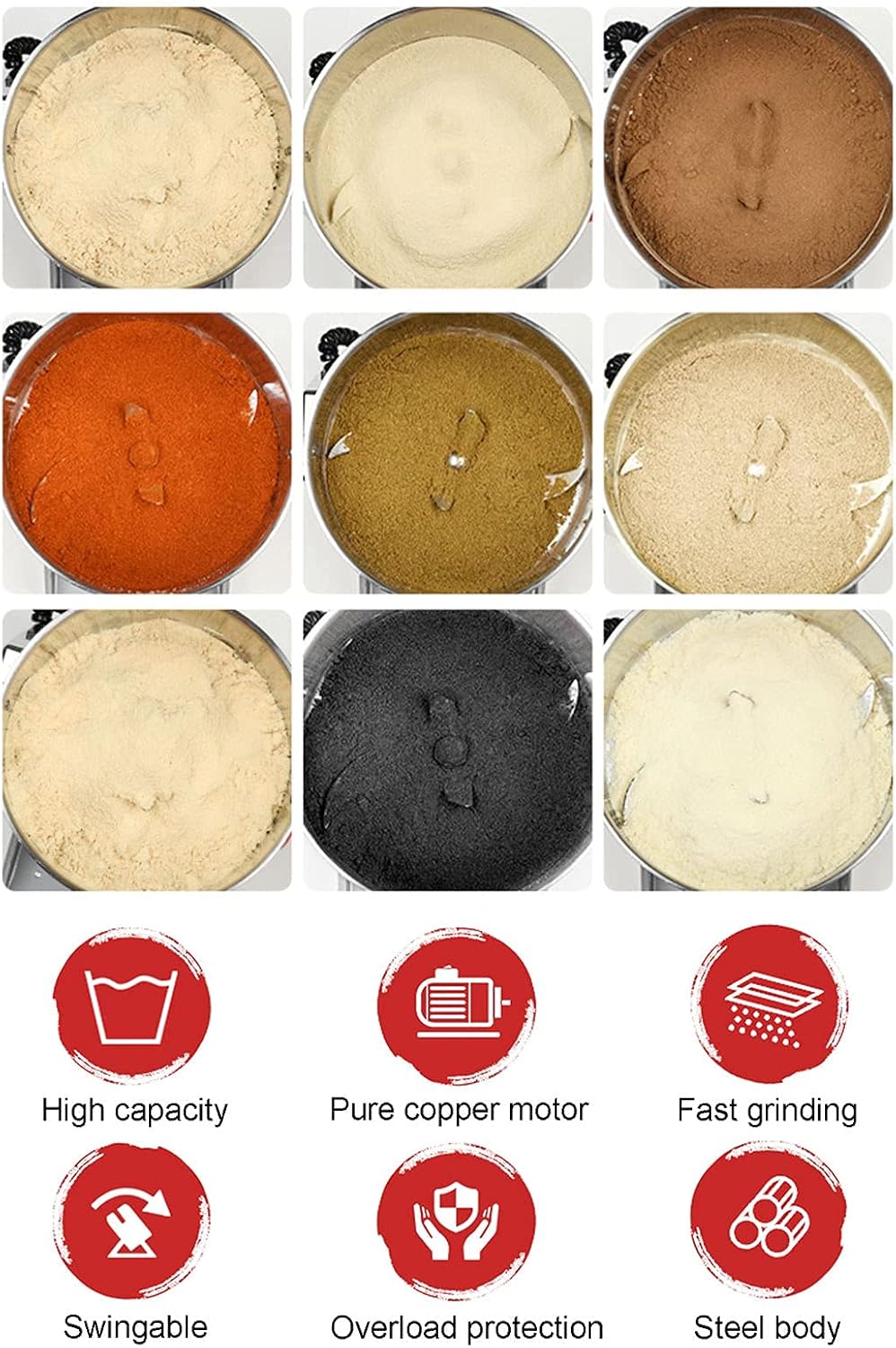 Electric Cereal Grinder, Cereals Grain Mills Herb Grinder High Speed Food Powder Machine for Corn Coffee Spice, Multifunctional Swing Electric Grinder Mill (800G)