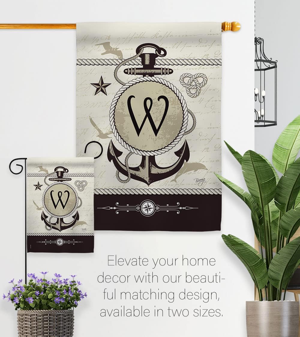 Breeze Decor G180205-BO W Initial Coastal Nautical Decorative Vertical Garden Flag, 13"x 18.5", Multi-Color