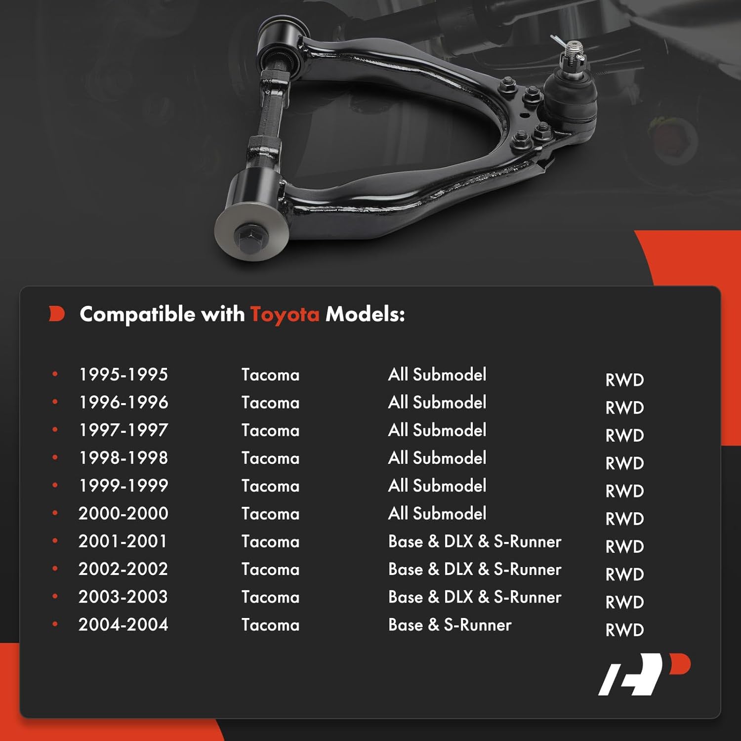 A-Premium Front Left Upper Control Arm with Ball Joint and Bushing, Compatible with Toyota Tacoma 1995-2004, RWD
