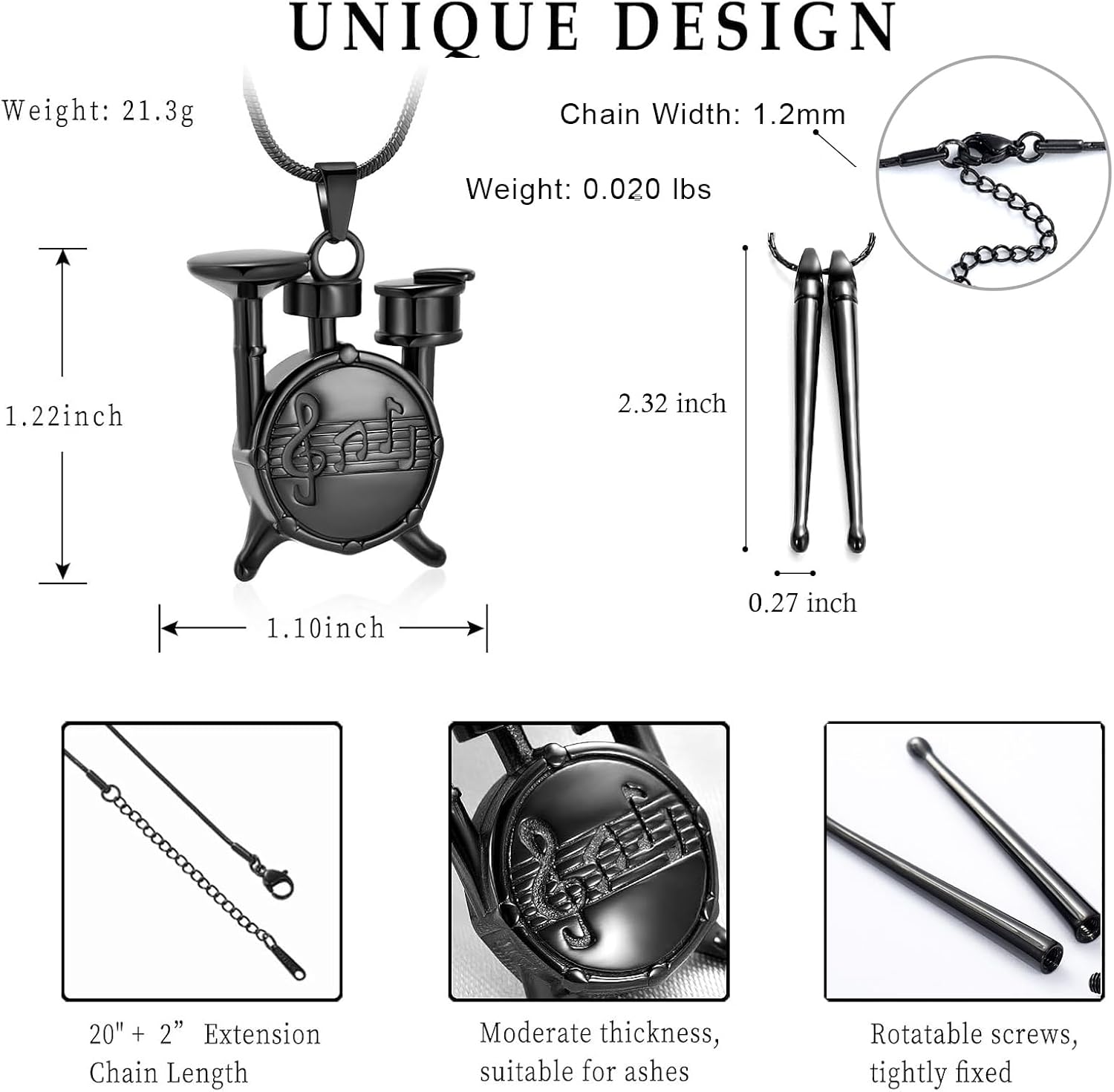 Hearbeingt 2 Pack Rock Drummer Music Cremation Jewelry for Men Women Drumsticks & Drum Set Urn Necklace for Ashes Stainless Steel Urn Pendant for Human Pet Keepsake Memorial Jewelry