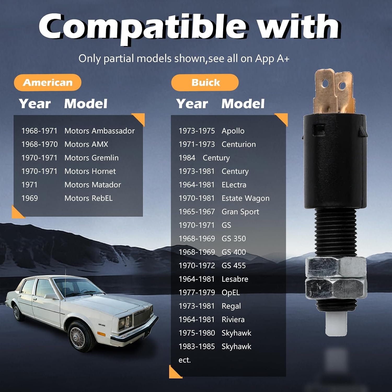 Brake Light Switch Stop Lamp Compatible with Buick American Motors Cadillac Chevy For Dodge Chrysler Ford Gmc For Jeep Oldsmobile Plymouth Pontiac Saab Electra GS Eldorado Impala S10 E-100 Econoline