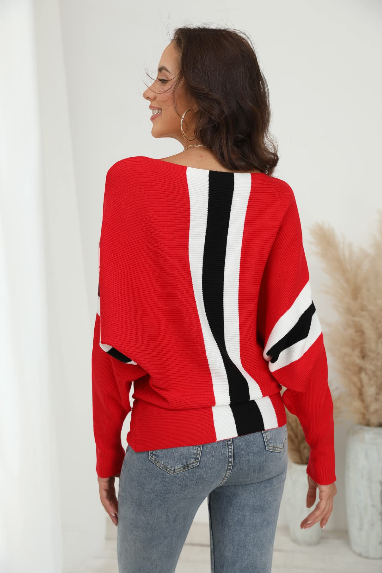 FULIER - Maglione Dolman da donna, con maniche a pipistrello e scollo a barchetta, lavorato a maglia, vestibilità ampia, taglia unica