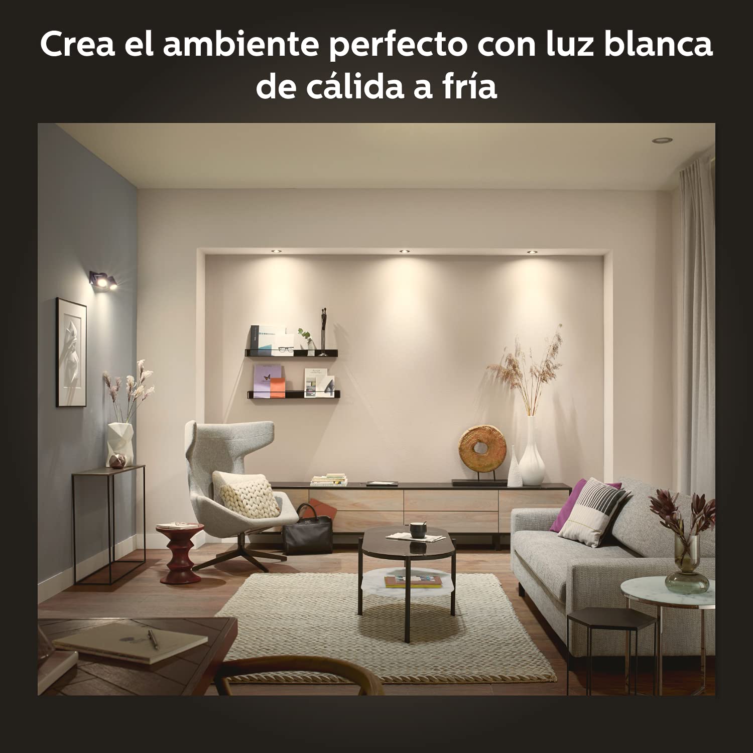 Philips Hue Milliskin - Foco Empotrable LED Inteligente, Color Blanco, Luz Blanca de Cálida a Fría, Regulable, Compatible con Alexa y Google Home, Pack de 3