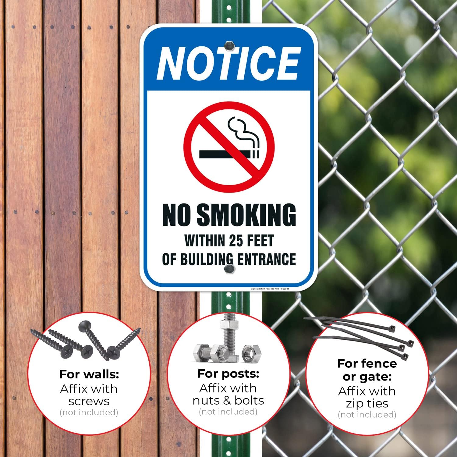 No Smoking Within 25 Feet of Building Entrance Sign, 12x18 Inches, Rust Free .063 Aluminum, Fade Resistant, Made in USA