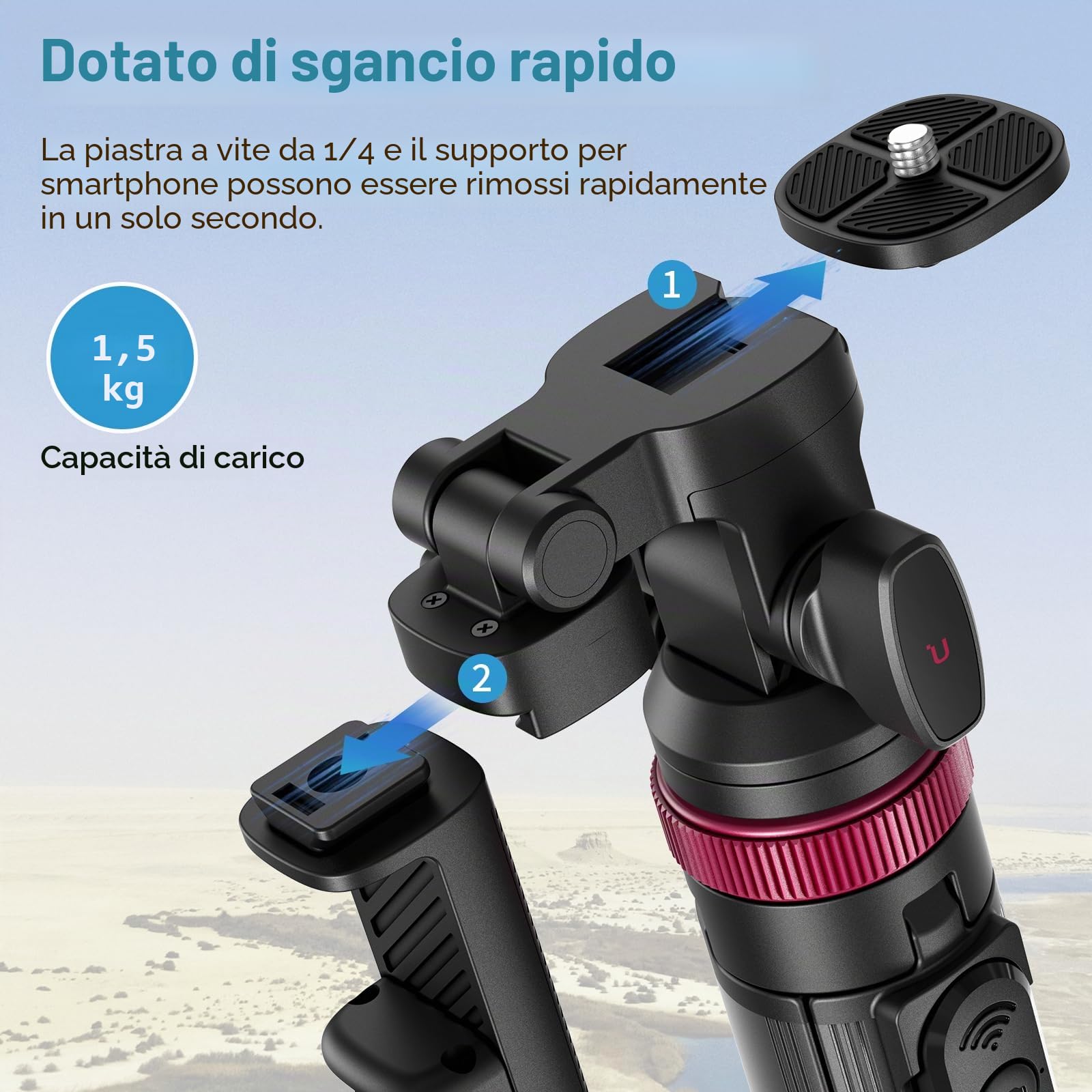 ULANZI MT-78 Treppiede Estensibile 1.8m per telefono e Fotocamera con Bastone per Selfie, con Clip per Telefono, Testa a Sfera a 360° con Slitta a Freddo per iPhone Sony Canon, leggero per i viaggi