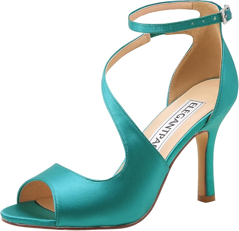 ELEGANTPARK High Heel Sandals for Women, Satin Strappy Wedding Dress Shoes
