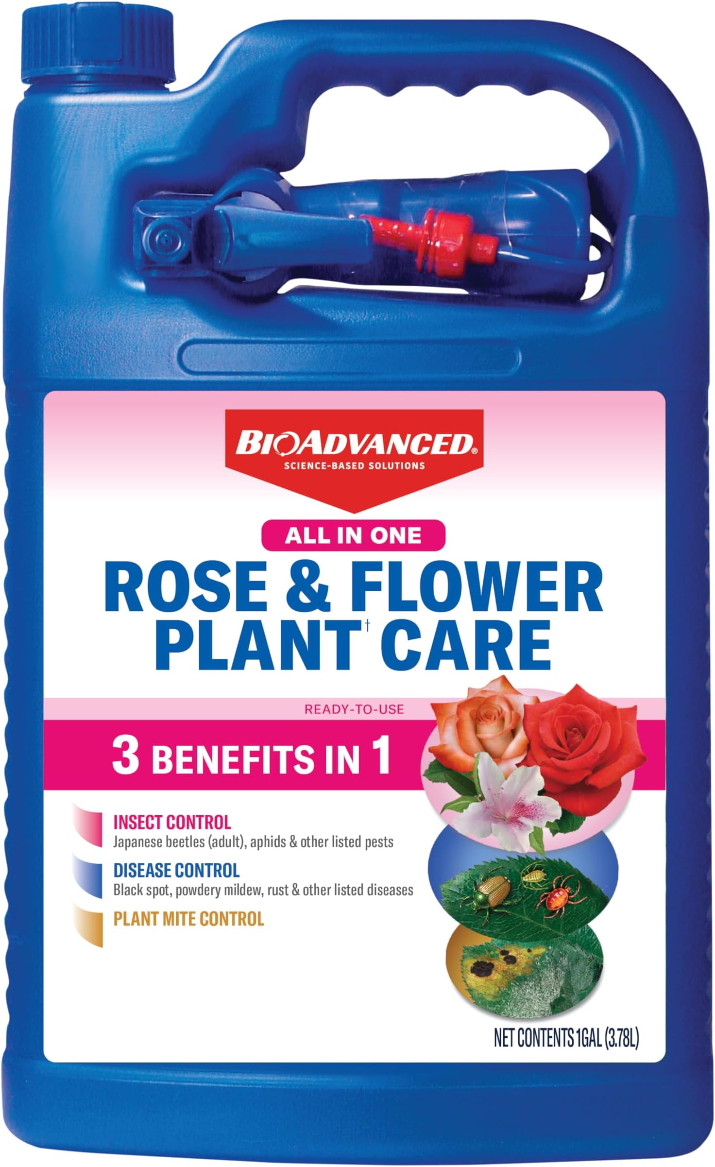 BioAdvanced All-in-One Rose & Flower Plant Care, Ready-to-Use, 1 Gal, Aphid Spray for Outdoor Plants, Fungicide for Plants, Rose Bushes Spray