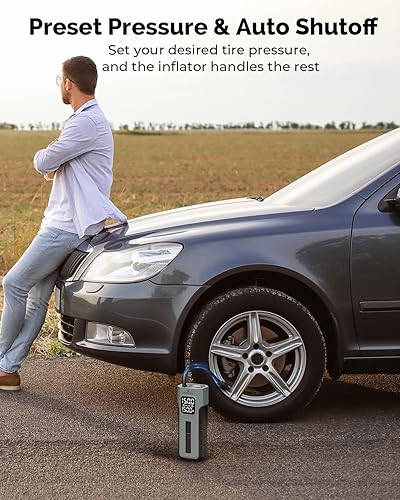 Miniatura 5 de HYVOHEX Inflador de neumáticos, compresor de aire portátil, bomba de bicicleta inalámbrica de inflado rápido de 1 minuto con indicador de presión