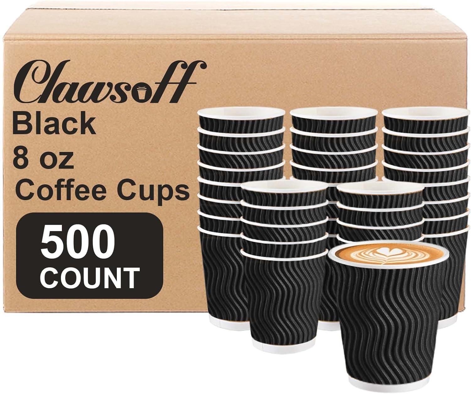 500 Pack 12oz Disposable Coffee Cups,Insulated Ripple Wall Paper Coffee Cups Bulk 12ounce,Hot & Cold Beverage Cup for Party,Home,Office,Cafe,Travel(Black)