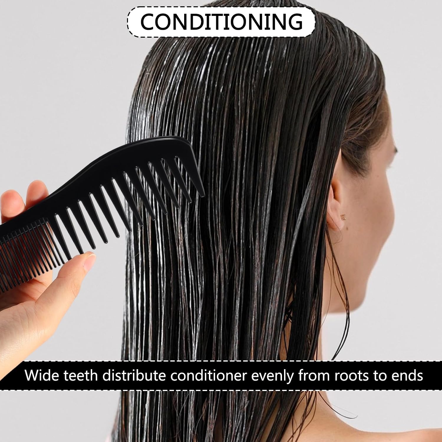SIMPOR Detangling Hair Comb, All-Purpose Hair Grooming Set for Wet Curly Style Barber Comb, Double Sided Wide And Fine Tooth Comb for Thin Thick Curly Straight Hair for Women Men Black