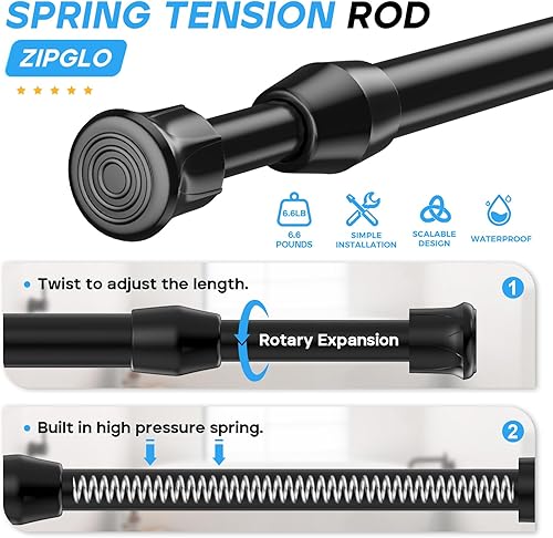 Miniatura 17 de Barra de cortina de tensión para ventanas de 28 a 48 pulgadas, barras de cortina con resorte, barra de tensión negra, sin perforación, barra