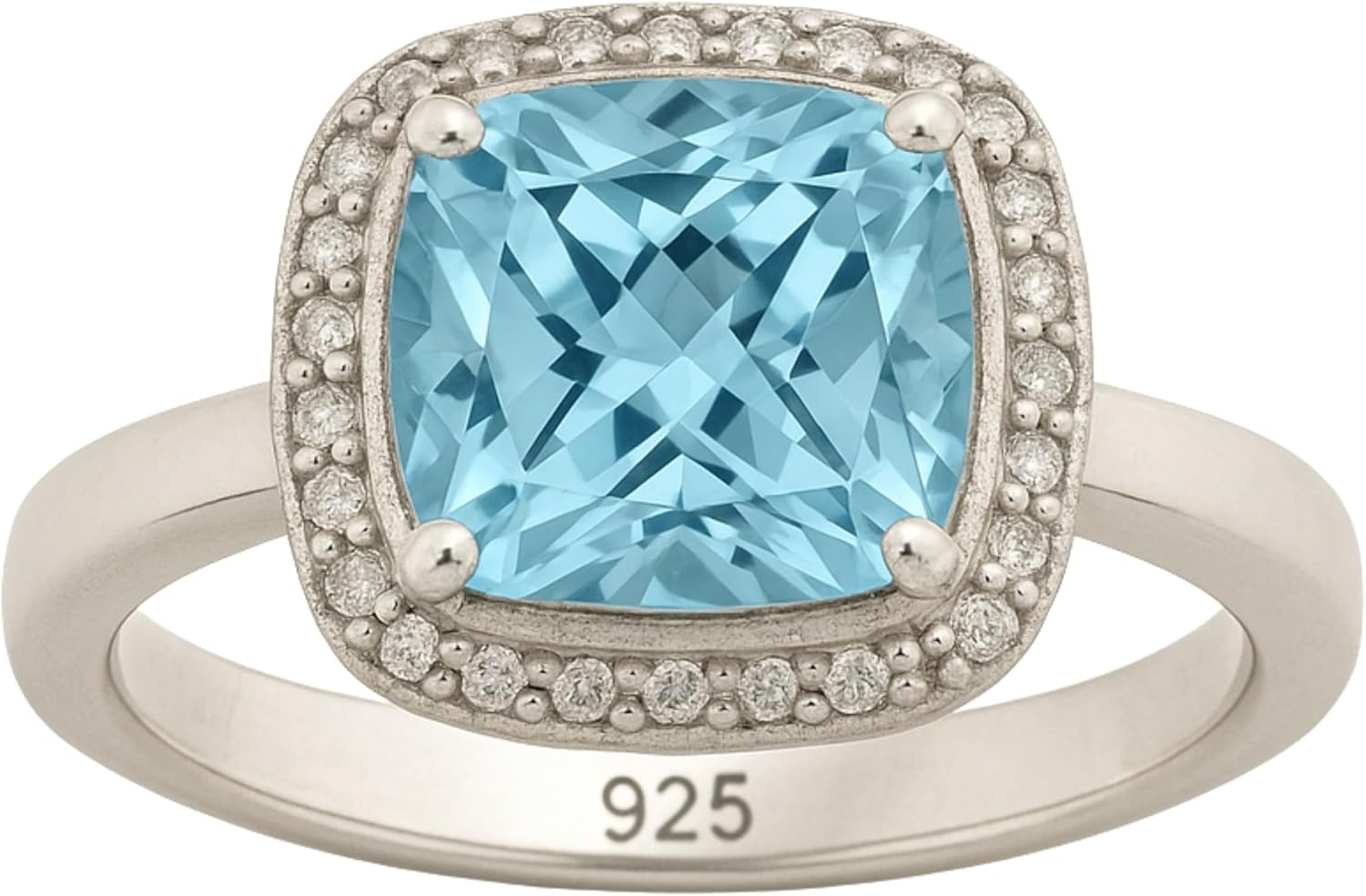 Blue Topaz Cushion Cut and Natural Zircon Sterling Silver Ring - Handmade Gemstone Jewelry Gift Ideas for Women