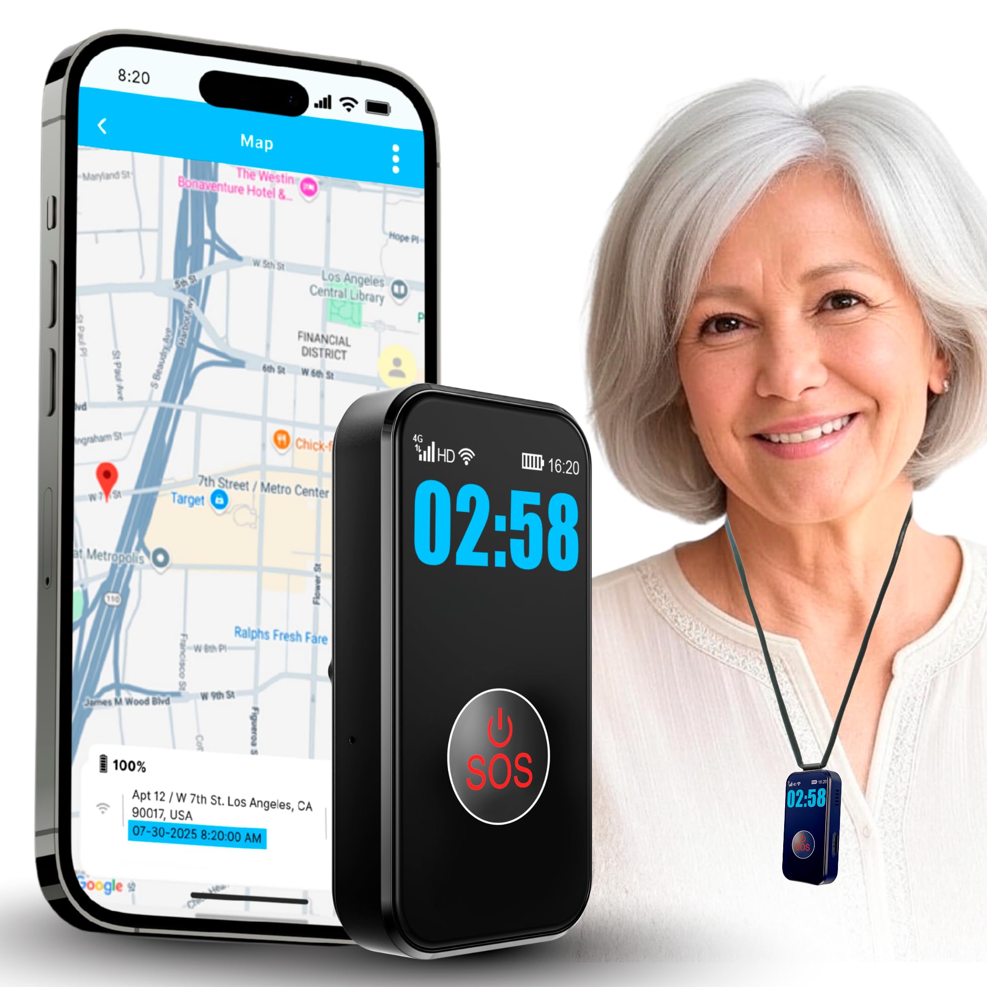 SecuLife New 2026 Fall Alert Device, Medical Alert Pendant with for Seniors, SOS Call, GPS Tracking & Reminders – Wearable Emergency Necklace for