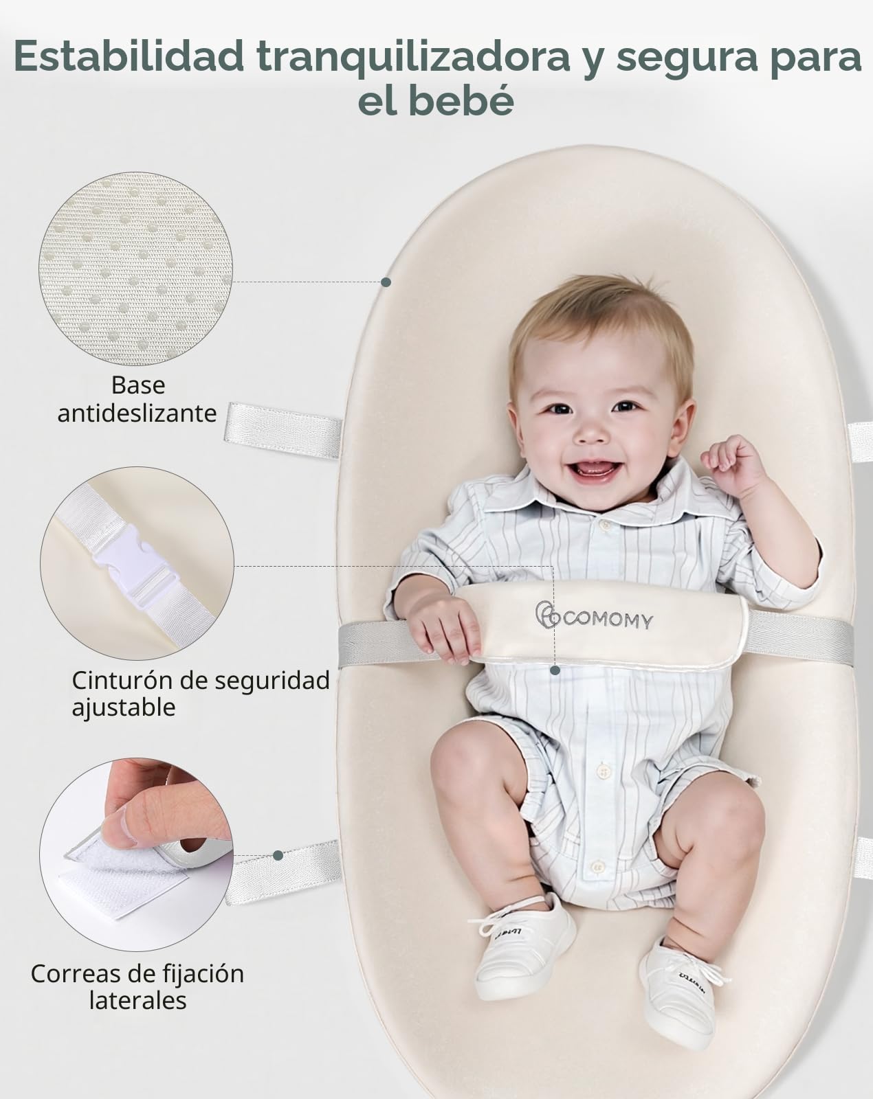 COMOMY Cambiador de piel vegana, 80 x 40 cm, impermeable y lavable, con cinturón de seguridad y diseño antideslizante, suave y ligero (beige)