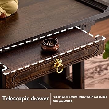 USFJATI Altar Shelf with Storage,Bamboo Tables with Drawer,Chinese Meditation Prayer Table,Personal Shrine Stand for Worship & Prayer,Bedroom,Living Room,Office
