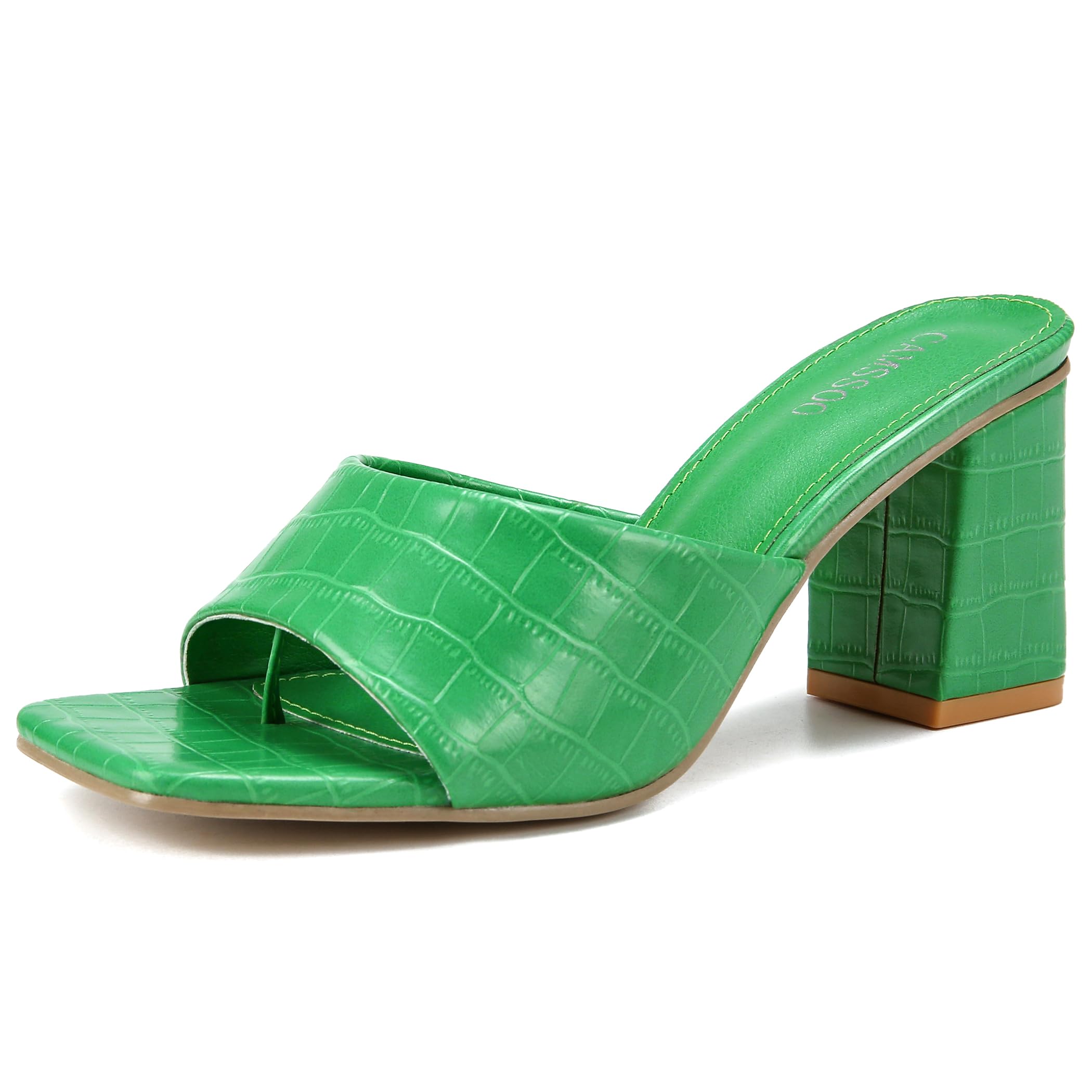 CAMSSOO Women's Square Open Toe Heeled Mules Flip Flops Chunky Heels Slip On Sandals Block High Heel Fashion Wedding Dress Shoes