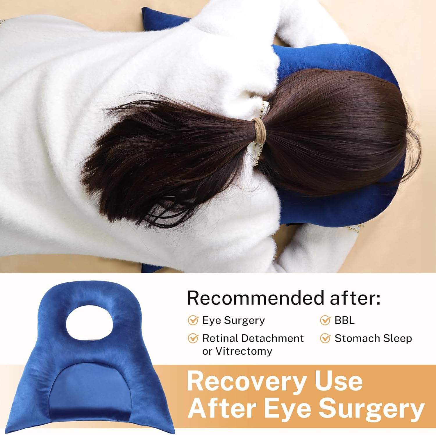 Face Down Pillow Adjustable Stomach Sleeping Pillow for Recovery After Eye Surgery BBL, Vitrectomy, Retinal Surgery, Prone Pillows, Removable Washable Cover, Home Massage Office Workplace Nap Pillows