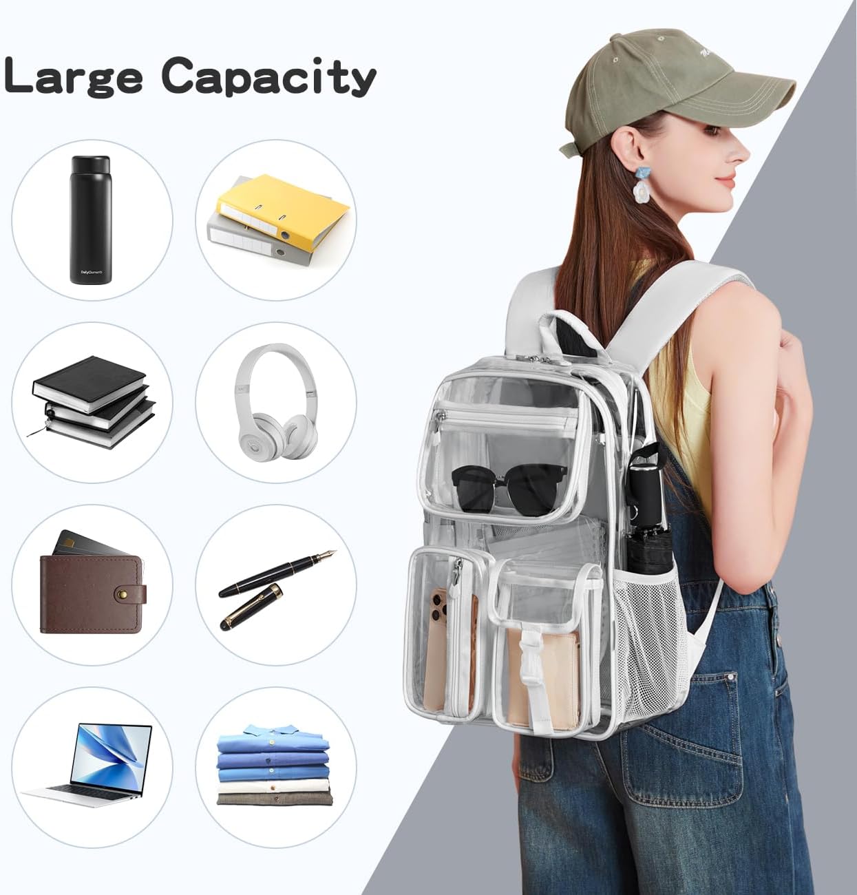 Cusangel Clear XL Backpack for Men Women TPU X-Large Heavy Duty See Through Transparent bookbag for Sport Event,Stadium Events (17.5in-Grey) - Image 3