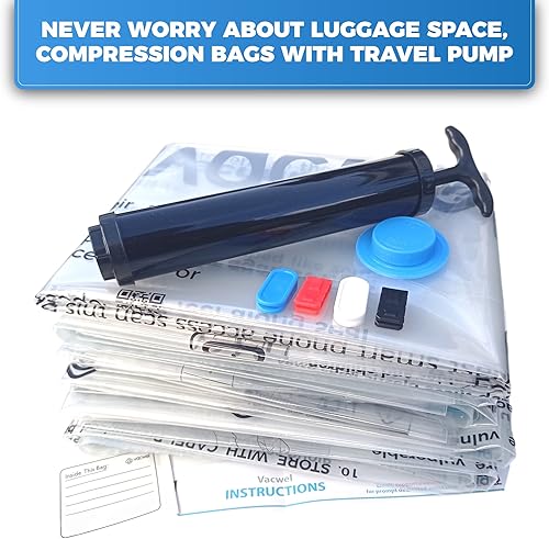 Miniatura 3 de Vacwel Paquete de 10 bolsas grandes de almacenamiento al vacío para almacenamiento de ropa, bolsas al vacío para ropa, embalaje, viajes (sin bomba